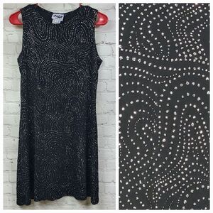Vintage 90s Y2K Jump Black/Silver Metallic Glitter Sleeveless Formal Party Dress